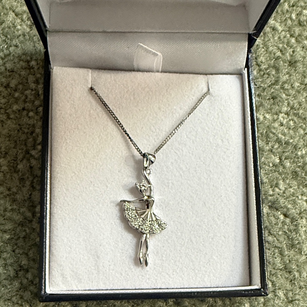 NIB Silver Cubic Zirconia Ballerina Pendant by Prouds the Jewellers